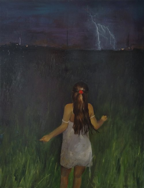 Dark story 50x65cm ,oil/canvas, impressionistic figure by Kamsar Ohanyan