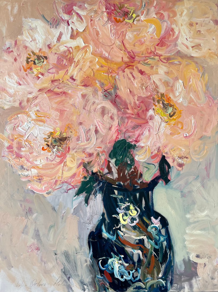 Peonies in an old vase. by Lilia Orlova-Holmes