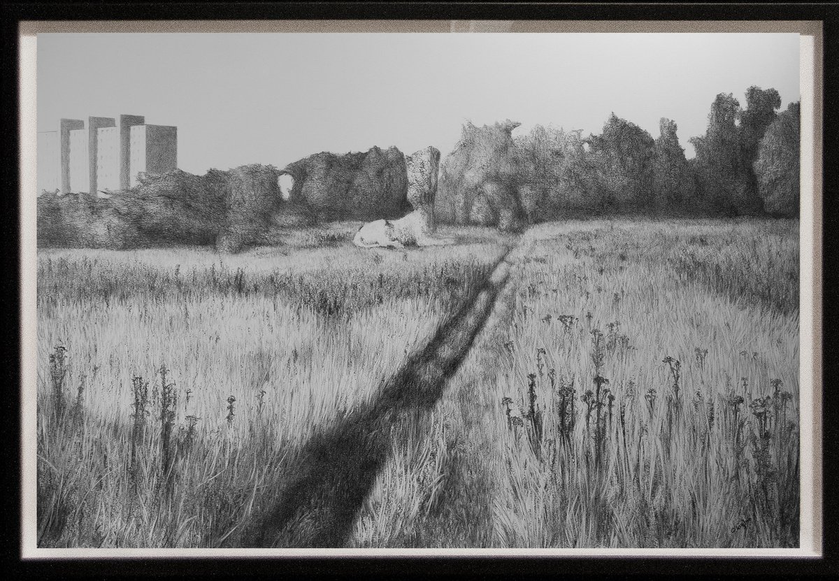 Photorealistic Animal Charcoal Drawing By Przemek Kret, 39 X 28", The Sphinx Of Suburban Wasteland, Original Artwork