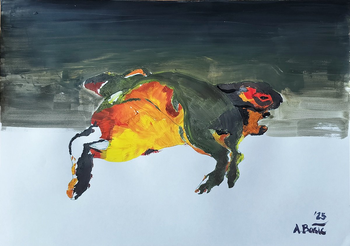 Expressive Animal Acrylic Painting By Aleksandar Basic, 17 X 12, Two H, Original Artwork