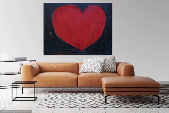 RED HEART - If there is a heart that starts to beat somewhere, There is certainly a reflection of it…  - Abstract interior art, original oil painting, red black colour, love lovers passion - XXL large size, Valentine