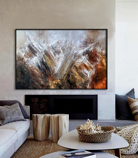 Burning Rocks 100x150cm Abstract Textured Painting