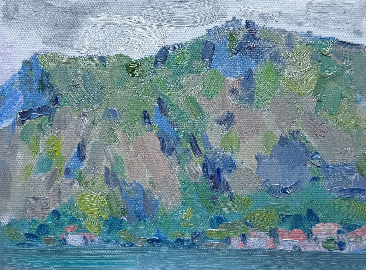 Impressionistic Landscape Oil Painting By Nataliia Nosyk, 8 X 6", Green Mountain Slope, Original Artwork