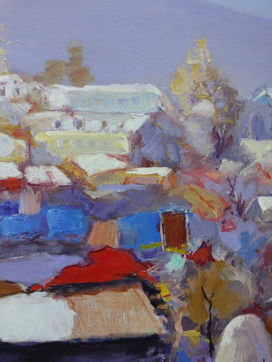 Village landscape(60x70cm, oil paintin, ready to hang)