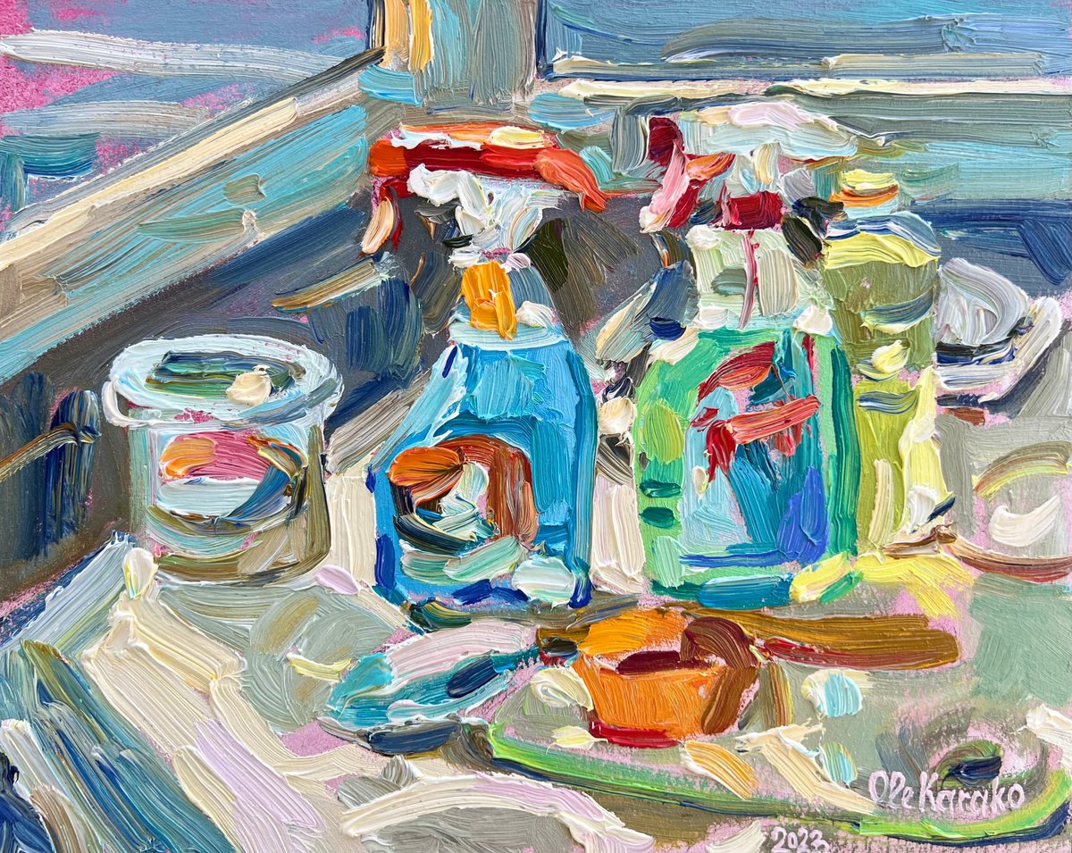 Impressionistic Still Life Oil Painting By Ole Karako, 12 X 9", Unwashed Windows, Original Artwork