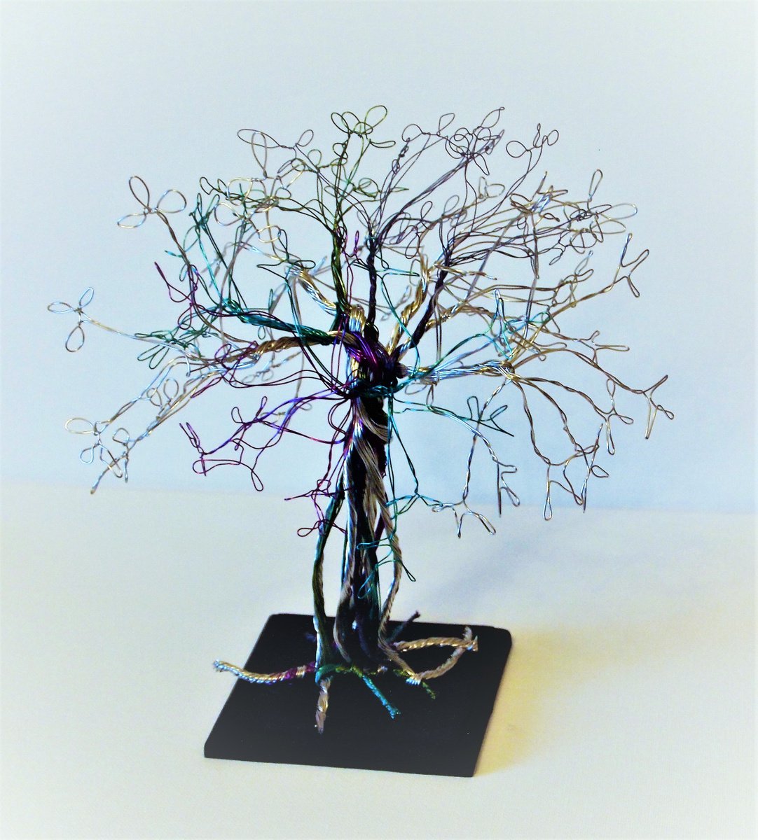 Multi-coloured wire tree sculpture by Steph Morgan
