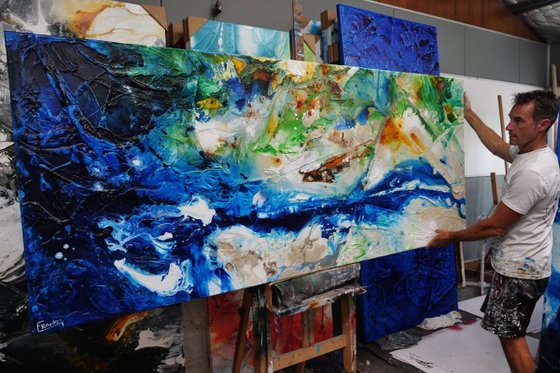 Natures Sugar 240cm x 100cm Green Blue Textured Abstract Art