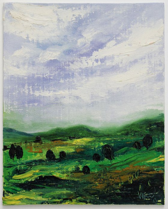 Misty Landscape - Landscape oil painting on canvas board - gift art