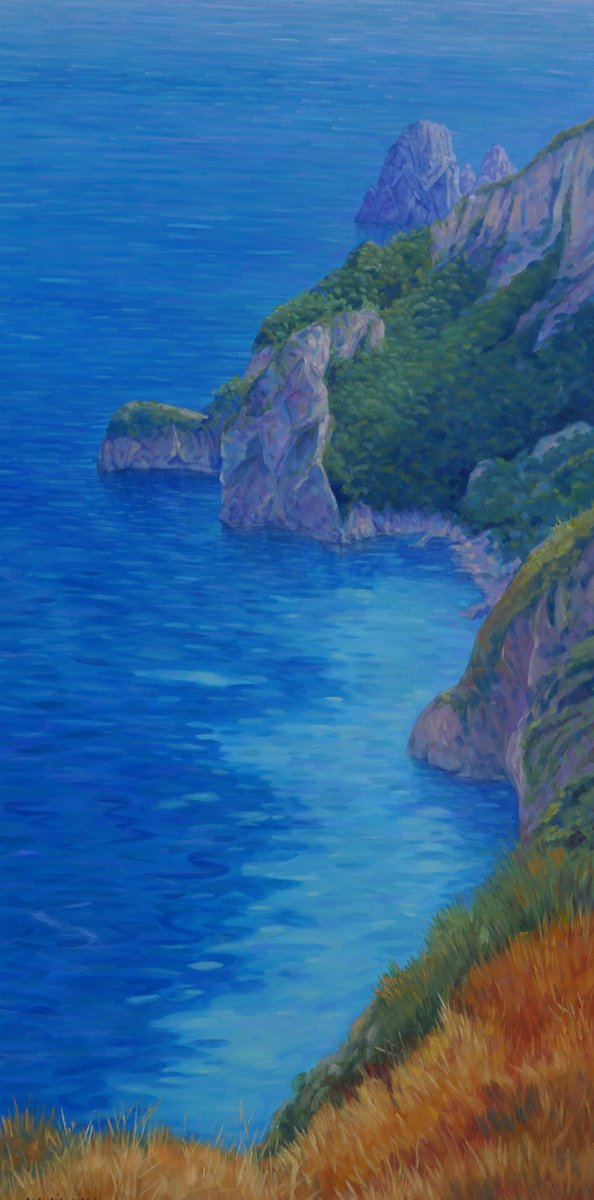 Impressionistic Landscape Oil Painting By Claudio Ciardi, 24 X 47, Dreaming Of Capri, Original Artwork