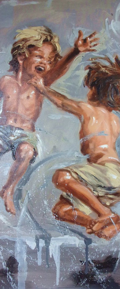 " GAMES  " SEA 80x60cm original painting palette knife GIFT ANGEL MODERN URBAN ART OFFICE ART DECOR HOME DECOR GIFT IDEA by Monika Luniak