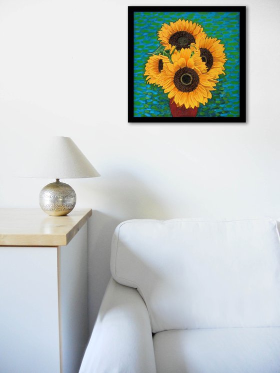 Sunflowers against Green