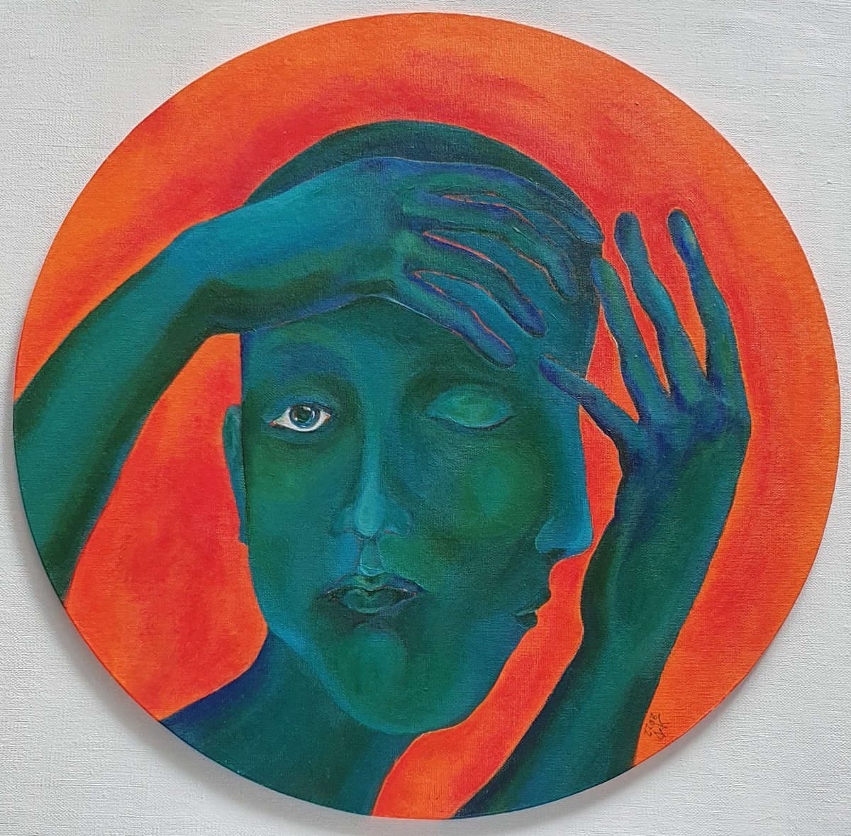 Expressive Portrait Acrylic Painting By Ksenia June, 16 X 16", I Have No Words, Original Artwork