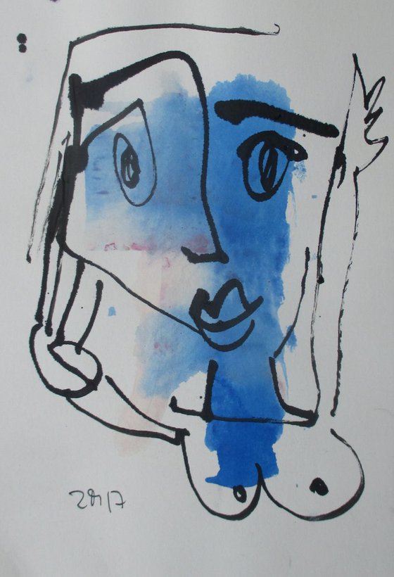 blue girl - drawing ink