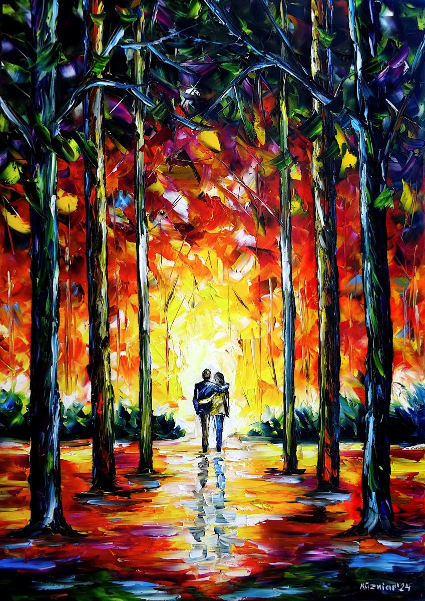 Expressive Oil Painting , A Walk In The Evening Sun By Mirek Kuzniar, 20 X 28, Artwork For Sale On Artfinder