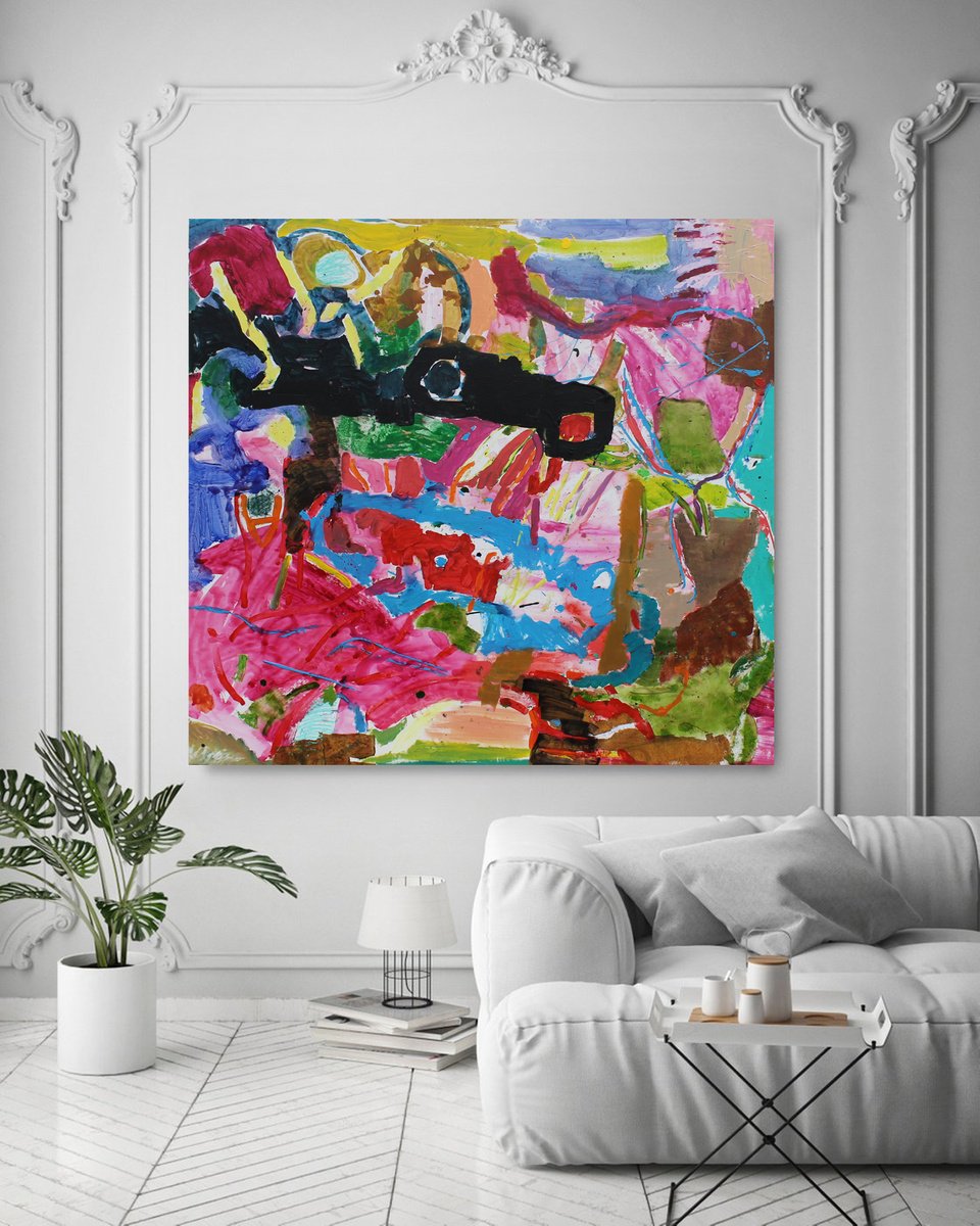 Expressive Abstract Acrylic Painting By Sergiy Dekalyuk, 81 X 76", Composition 24. Peonies, Original Artwork