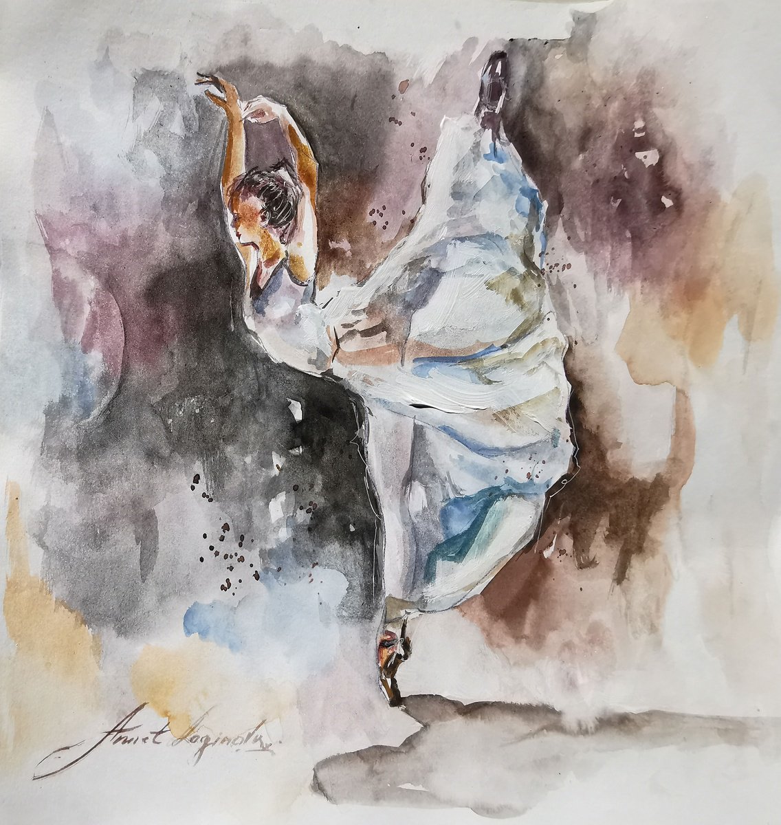 Impressionistic Watercolour , Grazia In Movimento By Annet Loginova, 12 X 12, Artwork For Sale On Artfinder
