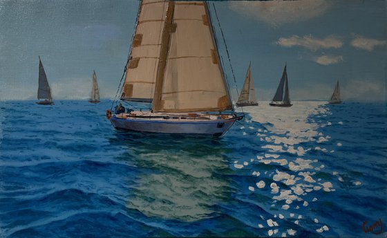 Seascape with Sailboats 45