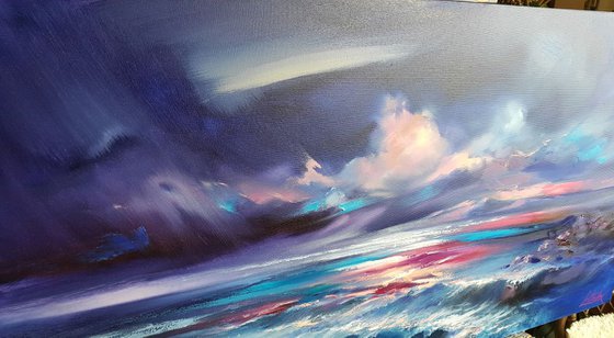 Blue Ocean - abstract oil painting, large original artwork