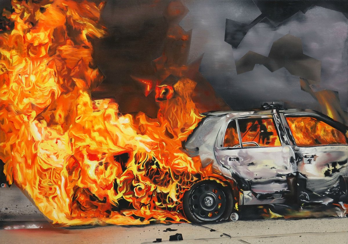 Impressionistic Cityscapes Oil Painting By Zoltan Till, 39 X 28", Another Action Movie, Original Artwork