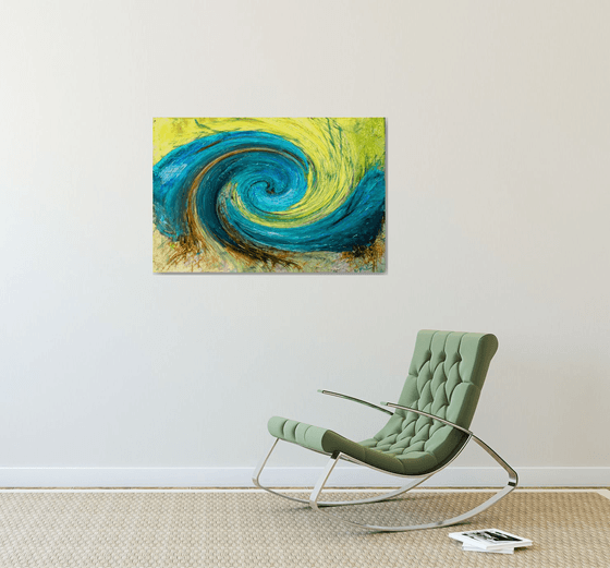 Abstract Wave in Turquoise and Chartreuse