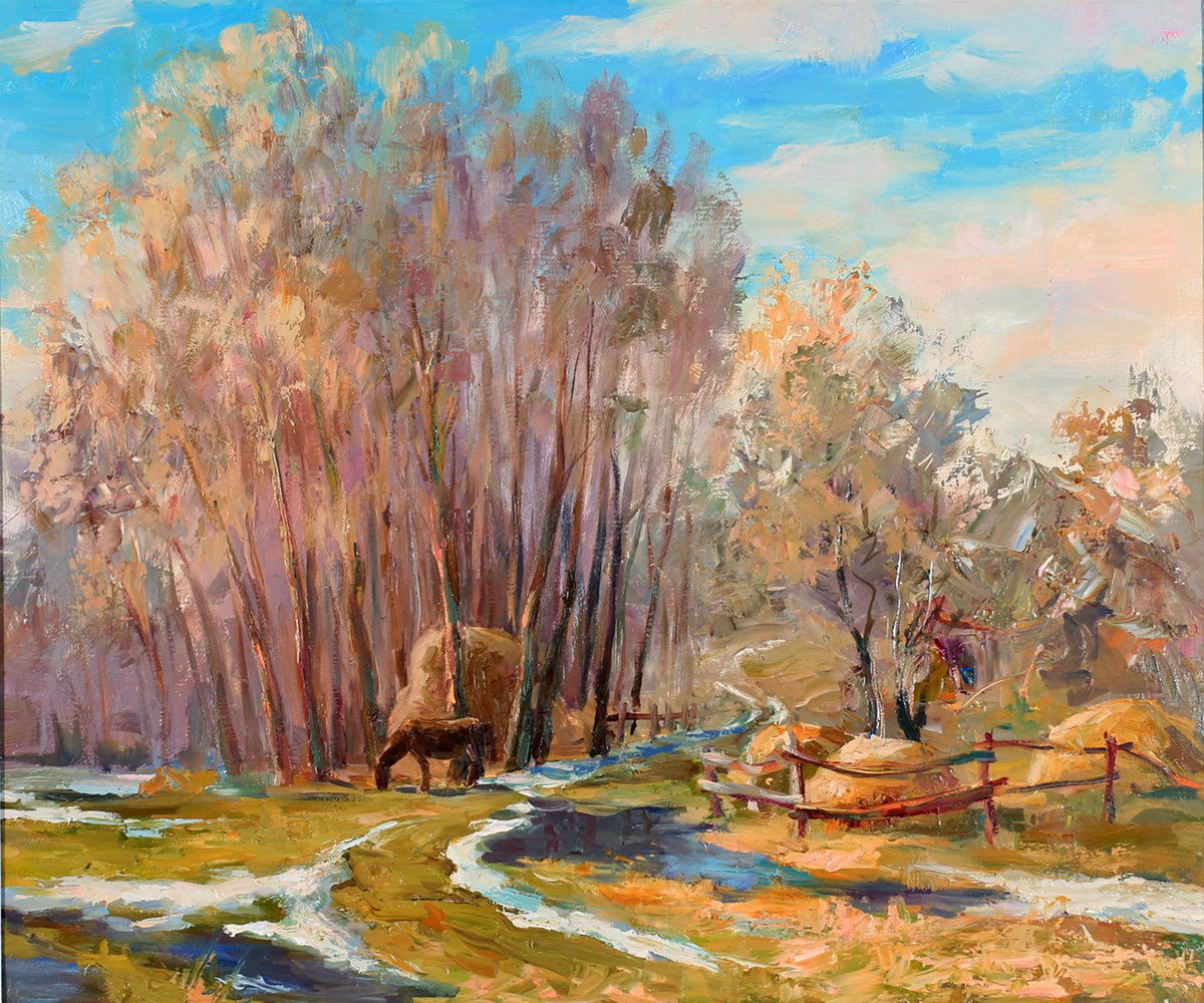 Oil painting Village Raky. In the spring nSerb148 by Boris Serdyuk