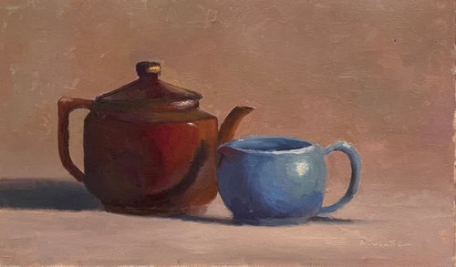 Tea Pot with Blue Pitcher by Elizabeth B. Tucker