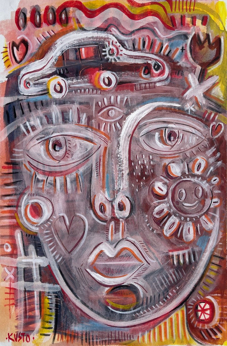 Impressionistic Portrait Acrylic Painting By Daria Kusto, 21 X 32, On The Way, Original Artwork