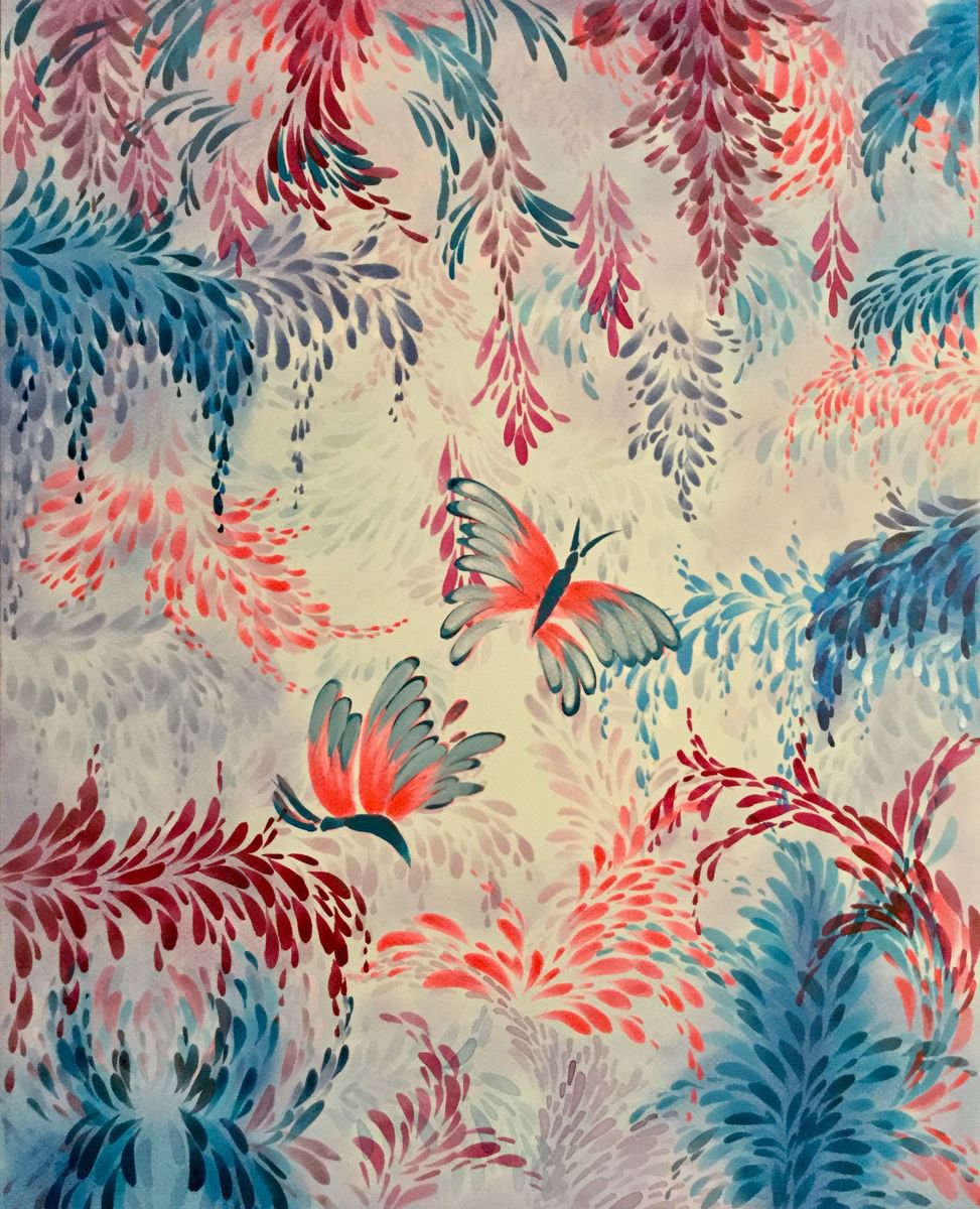 Organic Animal Acrylic Painting By Shushanik Karapetyan, 16 X 20", Butterflies, Original Artwork