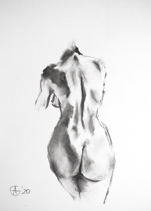 Nude in charcoal. 15. Black and white minimalistic female girl beauty body positive by Sasha Romm