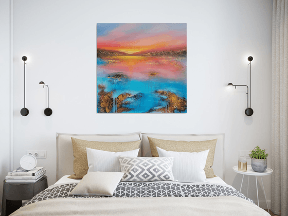 A beautiful large modern abstract figurative seascape painting "Evening mood"