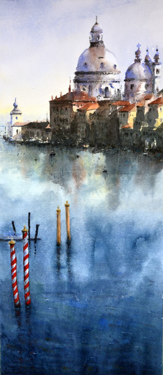 Santa Maria reflection Venice Italy 23x54cm 2020 by Nenad Koji? watercolorist