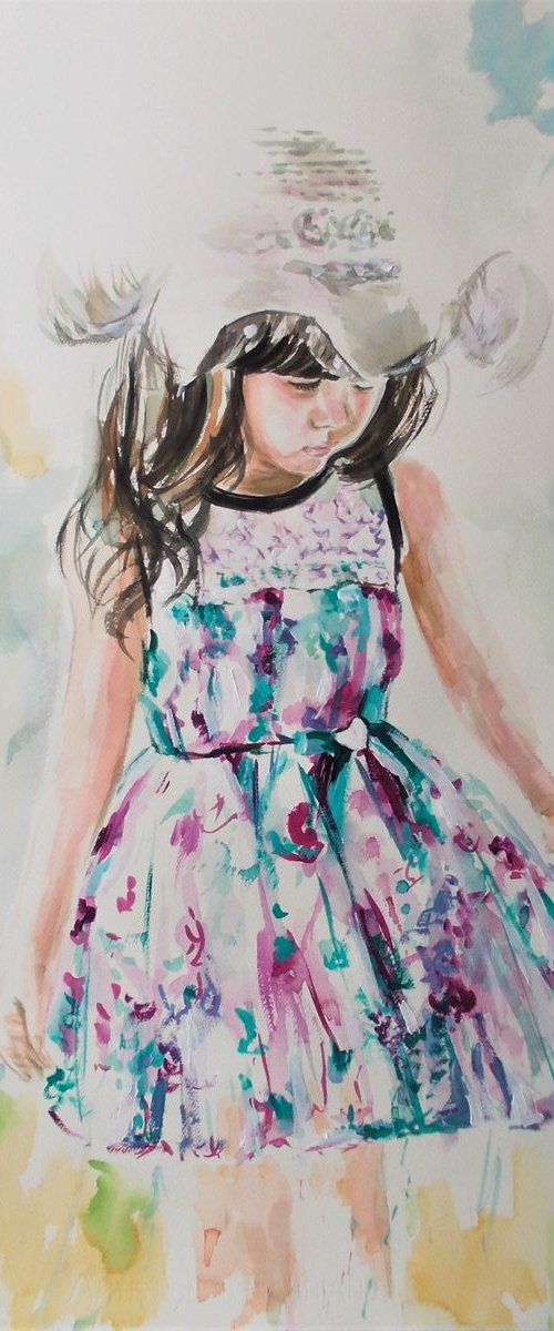 Little Vanessa-Little girl painting by Antigoni Tziora