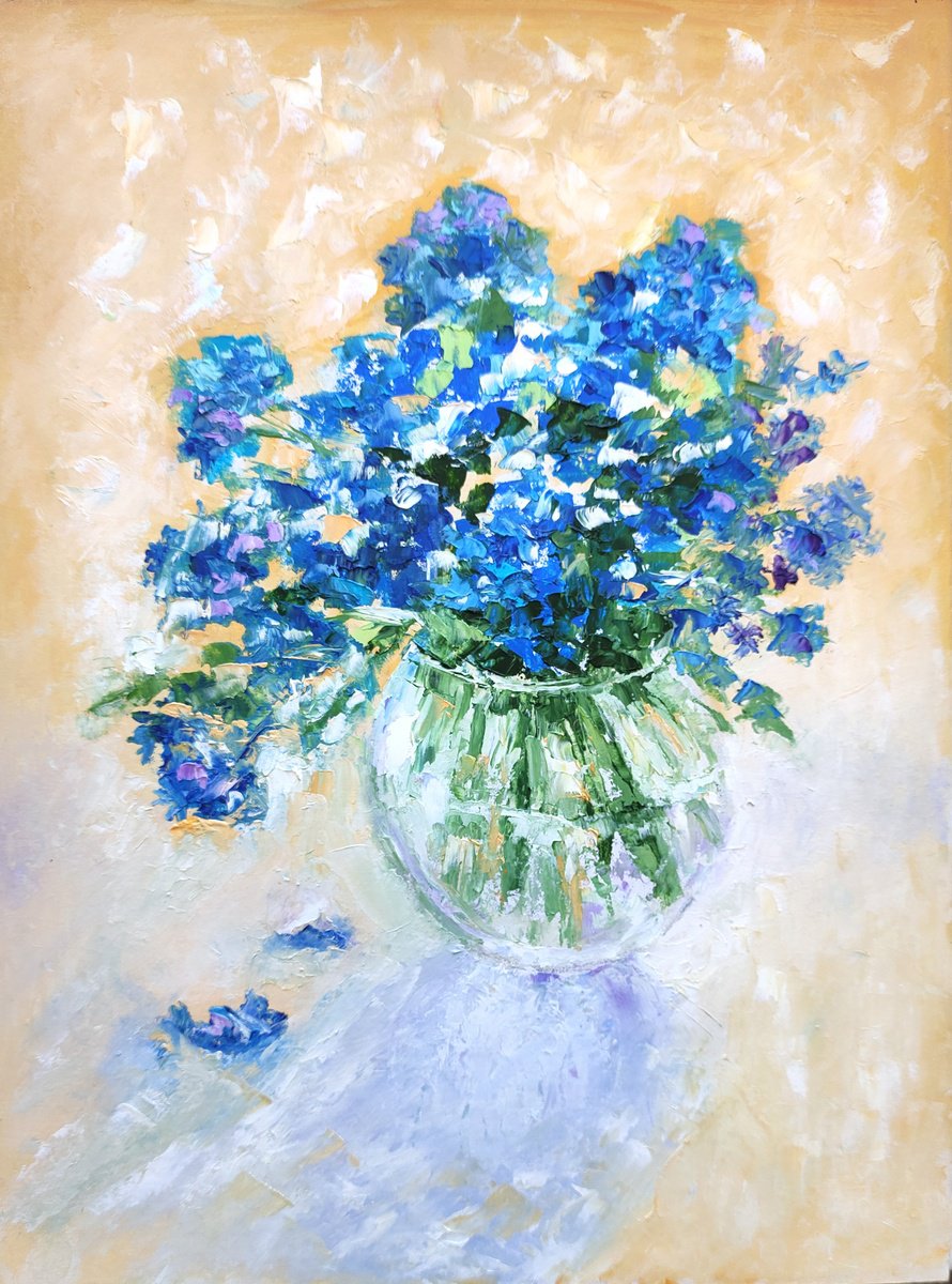 Blue Flowers Painting Bouquet of Forget-me-nots Wall Art by Yulia Berseneva