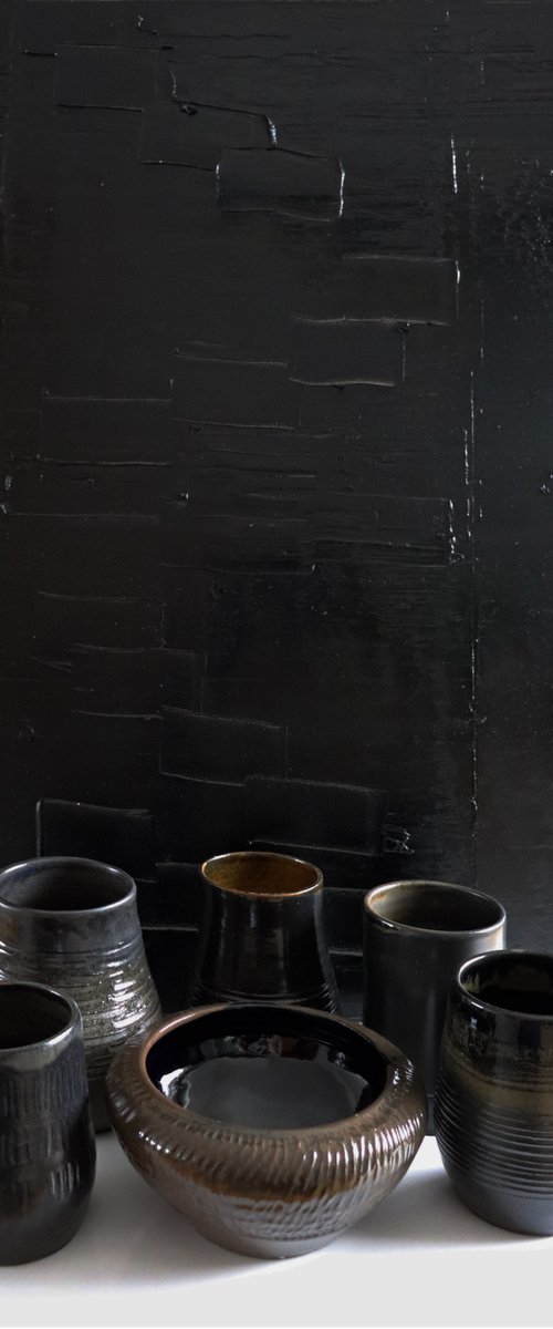 Pierre Soulages inspired vessels I-VI / abstract N°2769 by Koen Lybaert