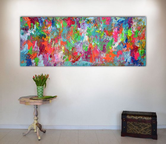 Colourful Heavy Textured Painting XXL - Large Colourful Abstract Painting, Gypsy Style Supersized Painting - Ready to Hang - Gypsy Garden