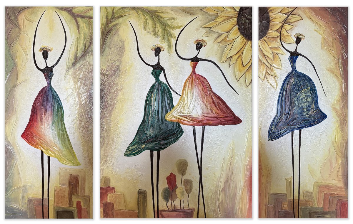 Ballerinas(30x70 50x70 30x70cm, mixed media painting) by Narine Vardanyan (Narinart Armgallery)