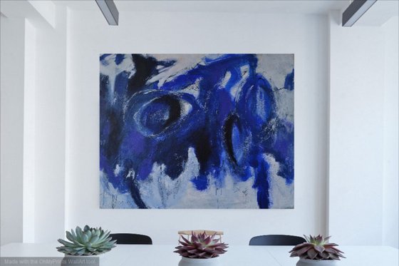 Look me in the Eye - large acrylic abstract in blue and white ready to hang on deep canvas