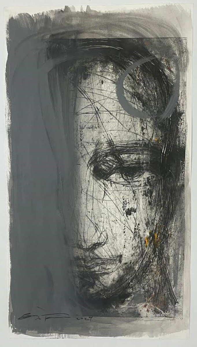 Expressive Portrait Ink Drawing By Eduard Belsky, 15 X 29, Image, Original Artwork