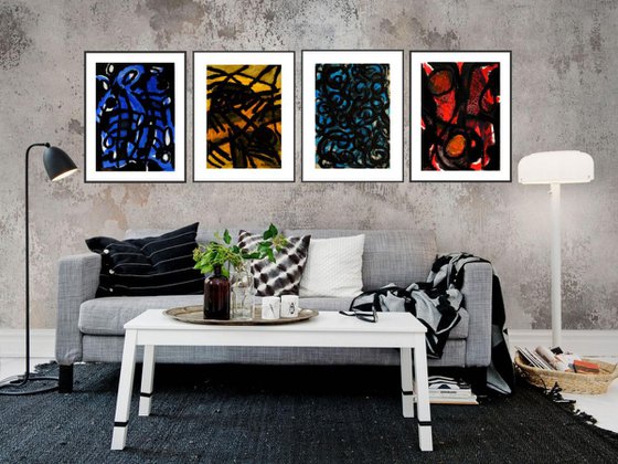 Feu,terre,air,eau / quadriptych 47,24 x 15,74 in ( 120 x 40 cm )/ 2018