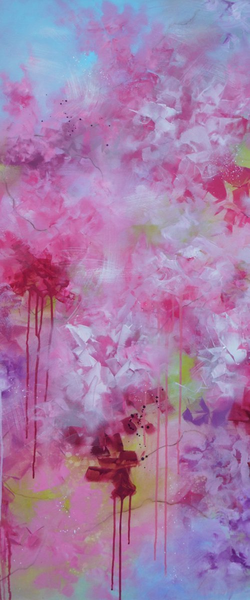 "Petals in Flight: Abstract Cherry Blossom" by Vera Hoi
