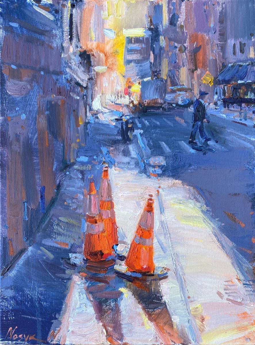 Impressionistic Cityscapes Oil Painting By Nataliia Nosyk, 12 X 16", Cedar Street New York, Original Artwork