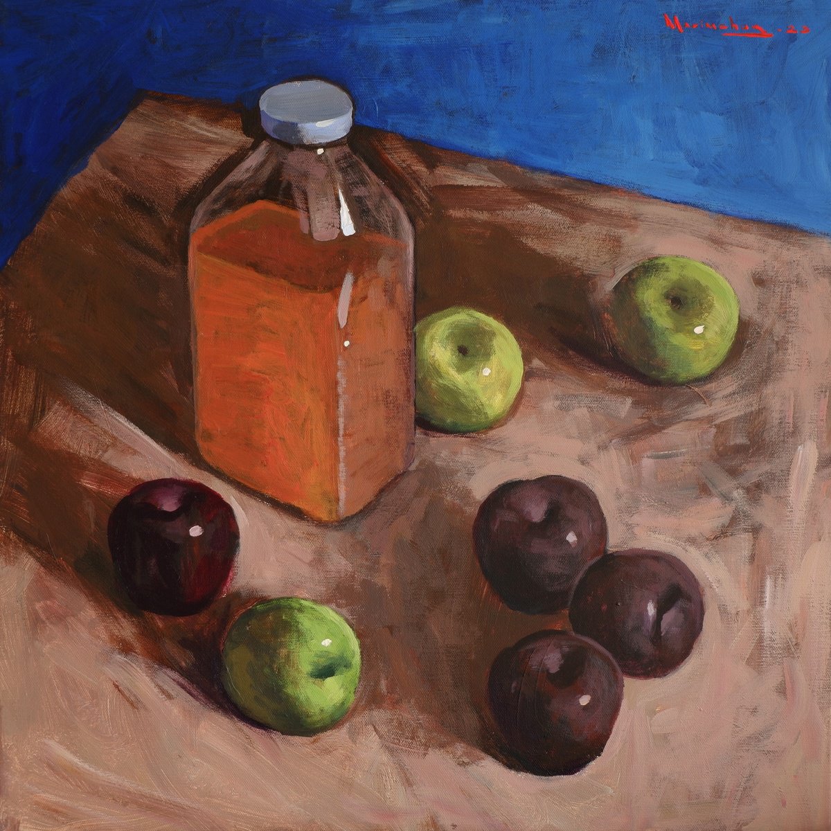 Still Life Acrylic Painting By Nikita Maksimchuk, 20 X 20", Orange Juice, Original Artwork