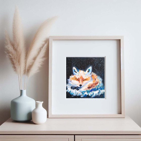 Sleeping Fox Painting Original Art Small Animal Artwork Miniature