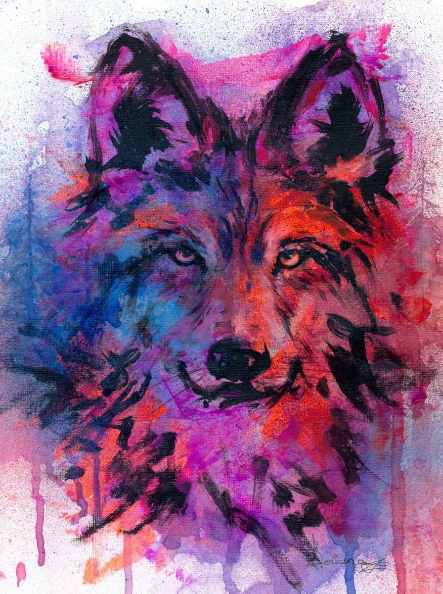 Expressive Animal Painting By Doriana Popa, 9 X 12, Fearless Wolf, Original Artwork