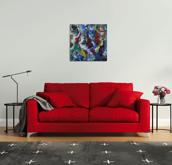 abstract acrylic painting on material canvas with bright colors "Sofia" unique work Alessandro Butera