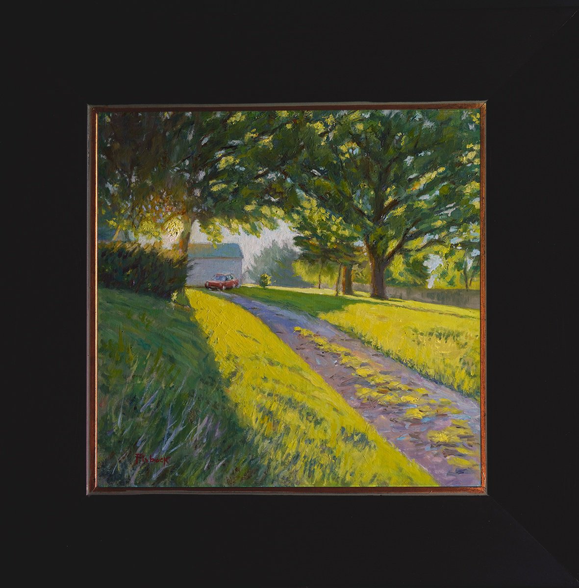 Impressionistic Landscape Oil Painting By Daniel Brian Fishback, 18 X 18, Sun Peeking Through, Original Artwork