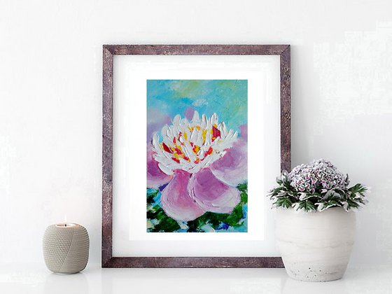 Peony Painting Original Art Floral Small Oil Artwork Pink Flower Wall Art