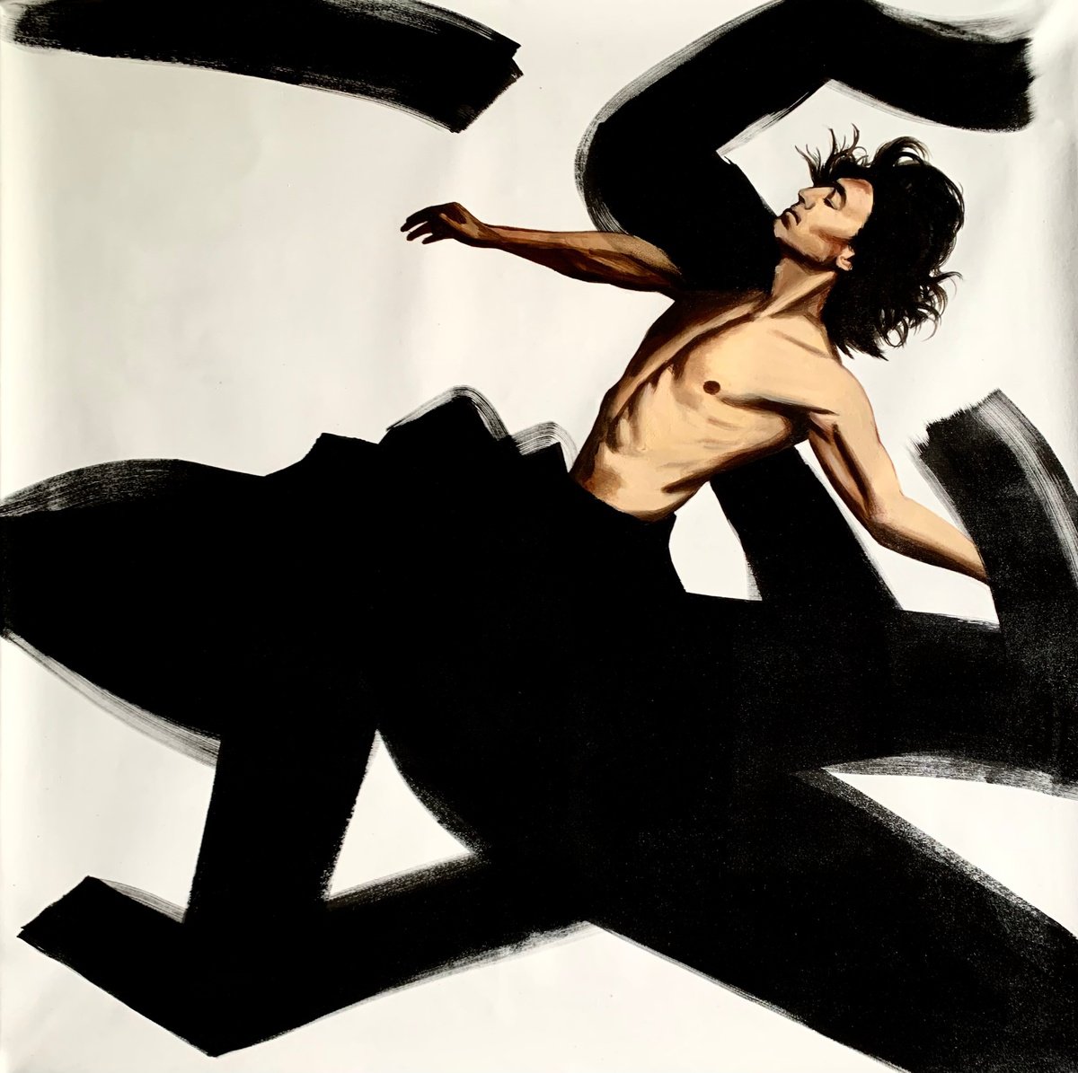 Expressive Portrait Oil Painting By Anzhelika Klimina, 39 X 39, Diving Into The Night, Original Artwork