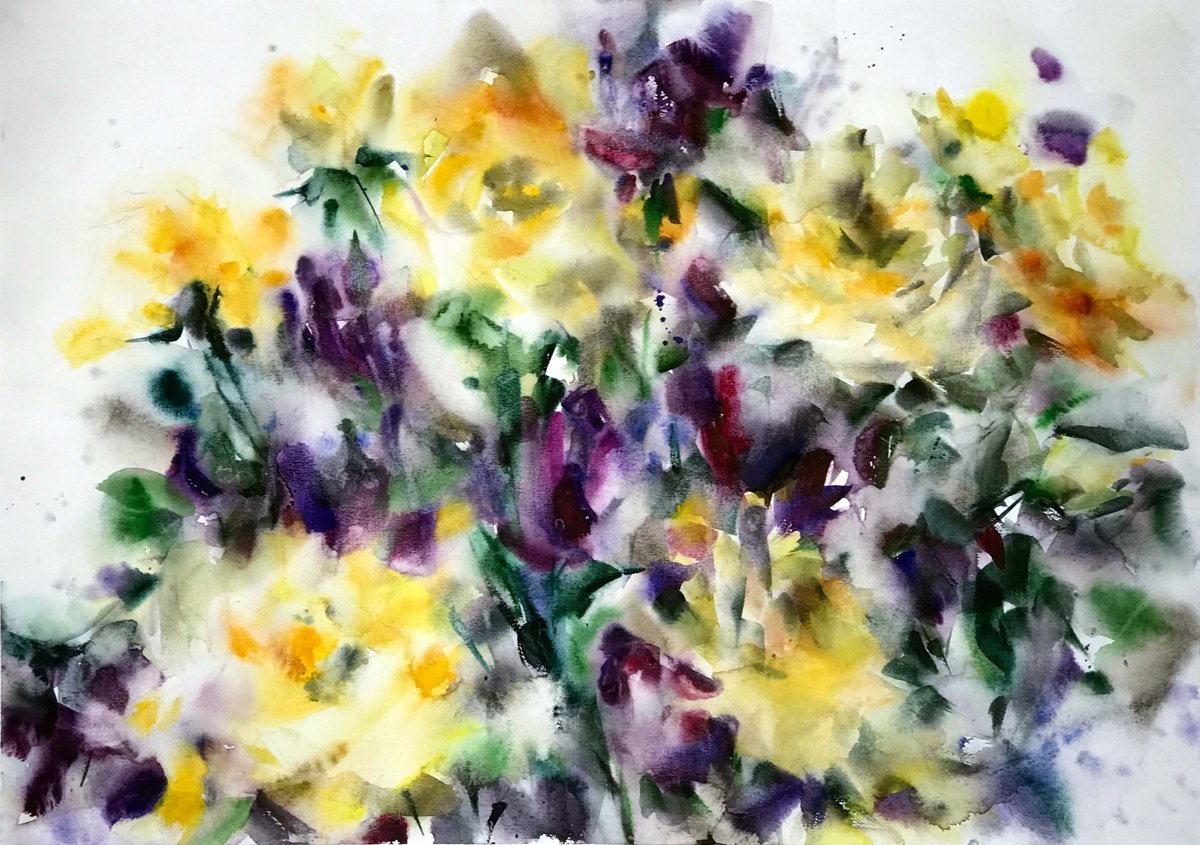 Yellow roses. one of a kind, original watercolor by Galina Poloz