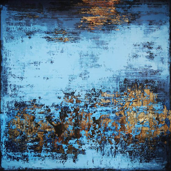 NIGHT WALK - 100 x 100 CM - TEXTURED ACRYLIC PAINTING ON CANVAS * GOLD BLUE